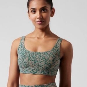 Athleta Exhale Sports Bra in Teal Blue and Gray Print Size Large D/DD NWT